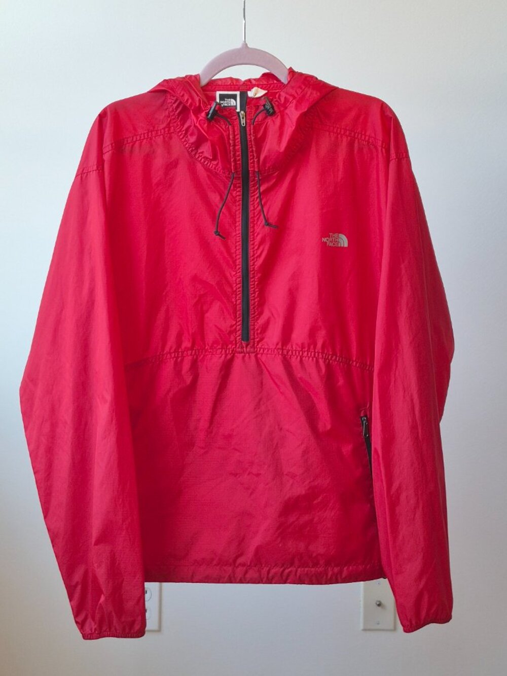Vintage The North Face Stow Pocket large  Red Anorak Windbreaker Hooded Jacket
